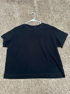 Old Navy Cotton Boxy Black Short Sleeve Shirt Split Hem XL